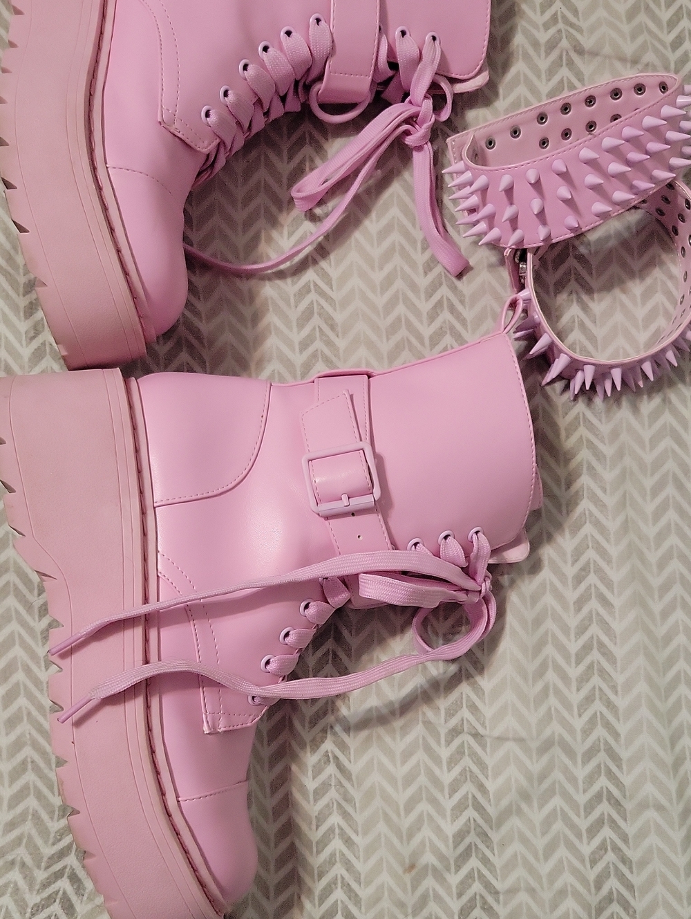 Pink Platform Combat Boots - Picture 5 of 7